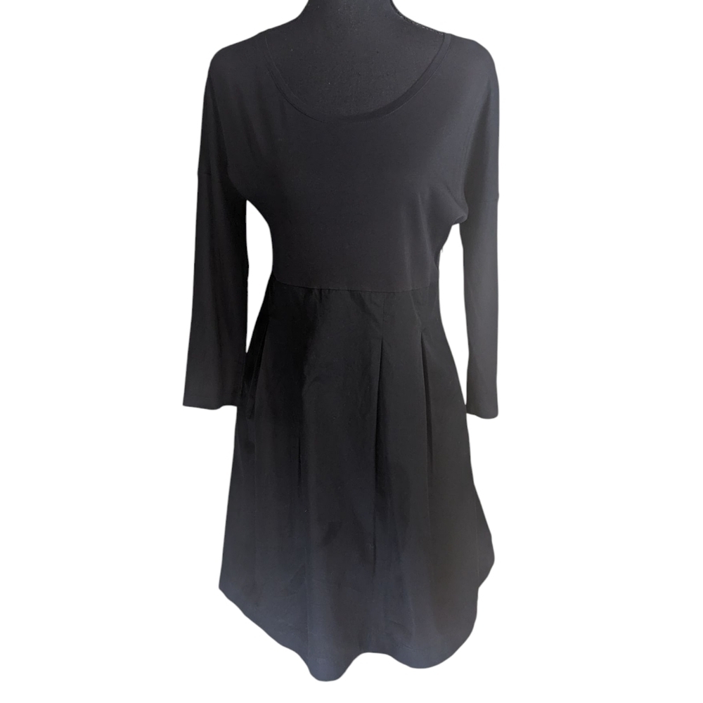 COS Black A-Line Long Sleeve Dress Cotton Dress Multi Media Pleated  M